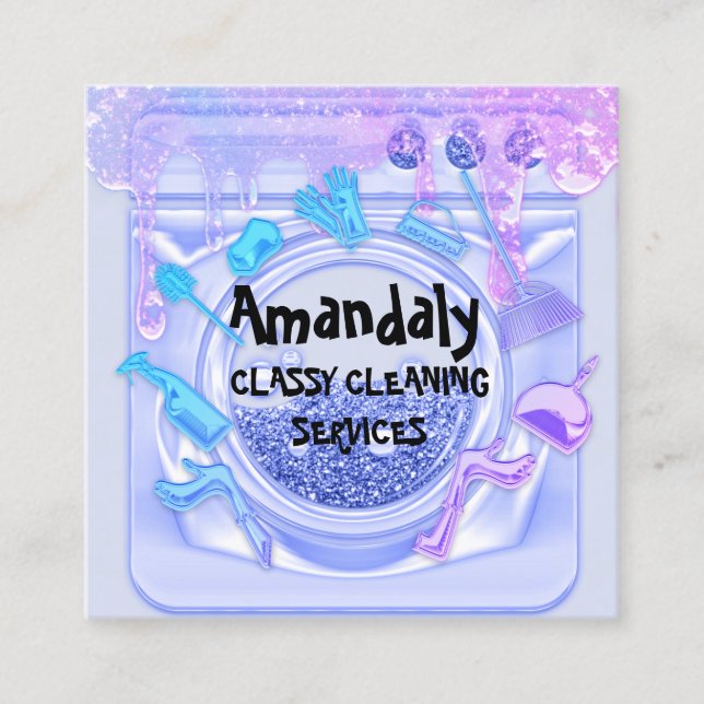 Carte De Visite Carré Service de nettoyage du bureau de la maison QRCode (Devant)