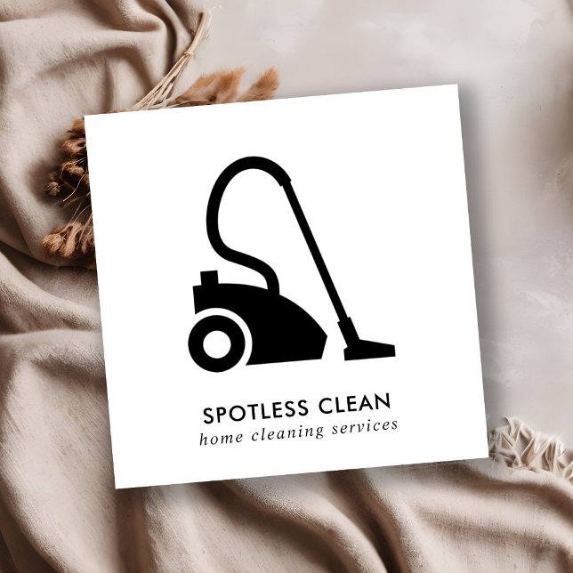 CARTE DE VISITE CARRÉ SERVICE DE NETTOYAGE EN VACUM SIMPLE BLANC NOIR (Créateur téléchargé)