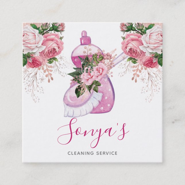 Carte De Visite Carré Service de nettoyage Fleur Aquarelle plat savon (Devant)