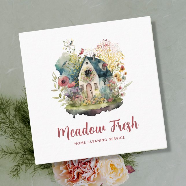 Carte De Visite Carré Service De Nettoyage Maison Cute Floral (Créateur téléchargé)