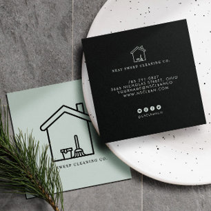 Carte De Visite Carré Service de nettoyage minimaliste CODE QR Marque En
