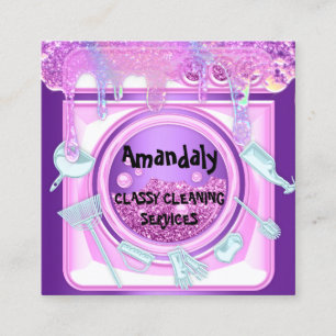 Carte De Visite Carré Service de nettoyage QRCode Laundy Drips Soap Viol