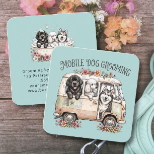 Carte De Visite Carré Service de toilettage mobile pour chiens mignons T