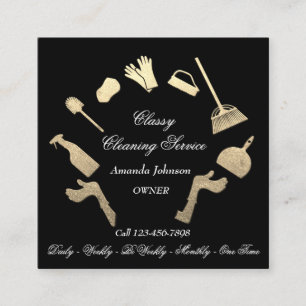 Carte De Visite Carré Services de nettoyage classique Logo Gold Maid Hou