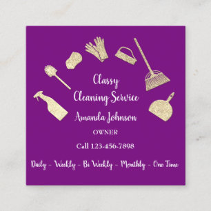 Carte De Visite Carré Services de nettoyage classique Logo Gold Maid Pin