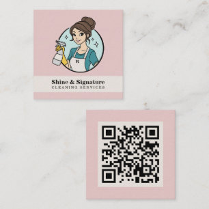 Carte De Visite Carré Services de nettoyage de femme de ménage rose Code