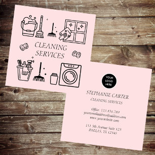 Carte De Visite Carré Services de nettoyage de logo rose commercial dome