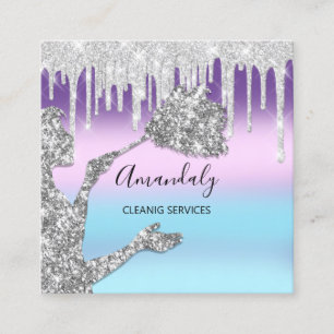 Carte De Visite Carré Services de nettoyage de maison domestique Lecteur