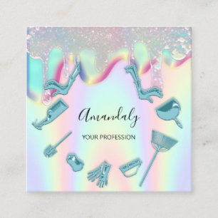 Carte De Visite Carré Services de nettoyage de maison domestique Logo Ho