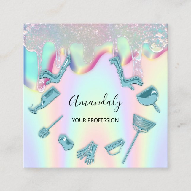 Carte De Visite Carré Services de nettoyage de maison domestique Logo Ho (Devant)