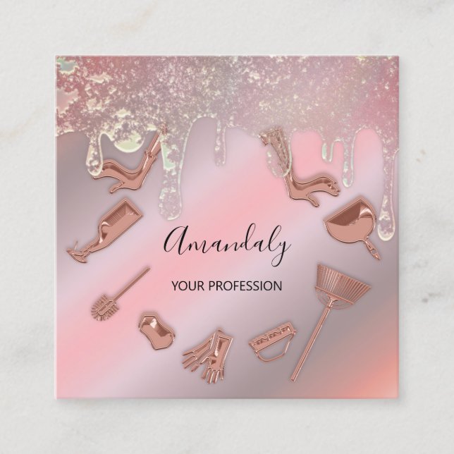 Carte De Visite Carré Services de nettoyage de maison domestique Logo Ro (Devant)