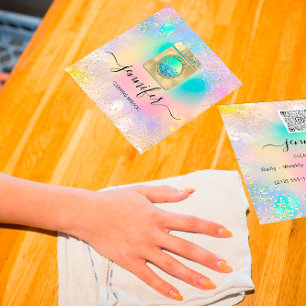 Carte De Visite Carré Services de nettoyage Lave-linge QR Codo Logo Holo