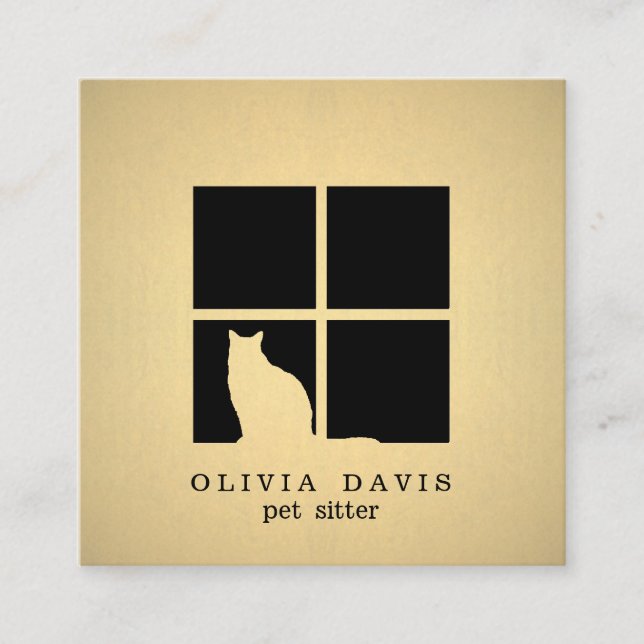 Carte De Visite Carré Services de pose pour animaux Noir et Or Faux méta (Devant)