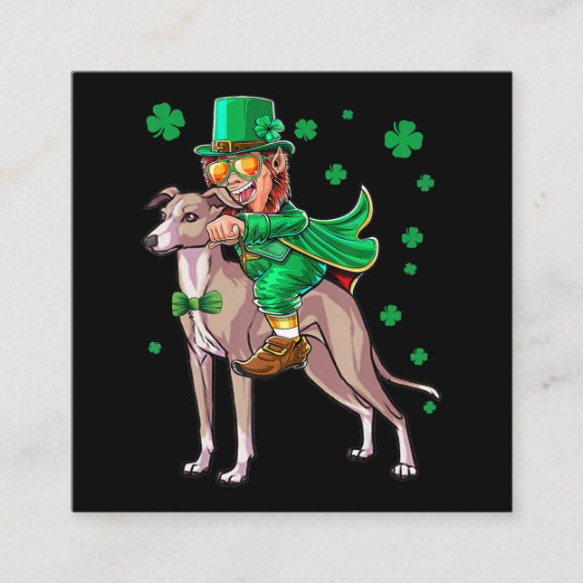 Carte De Visite Carré Shamrock italien de Leprechaun Greyhound (Devant)