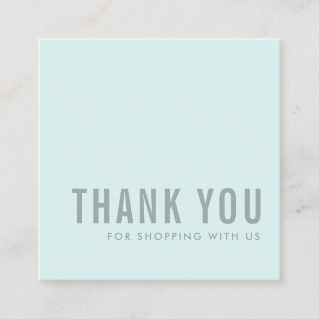 CARTE DE VISITE CARRÉ SHOPPING MINIMAL SIMPLE AQUA BLUE MERCI LOGO (Devant)