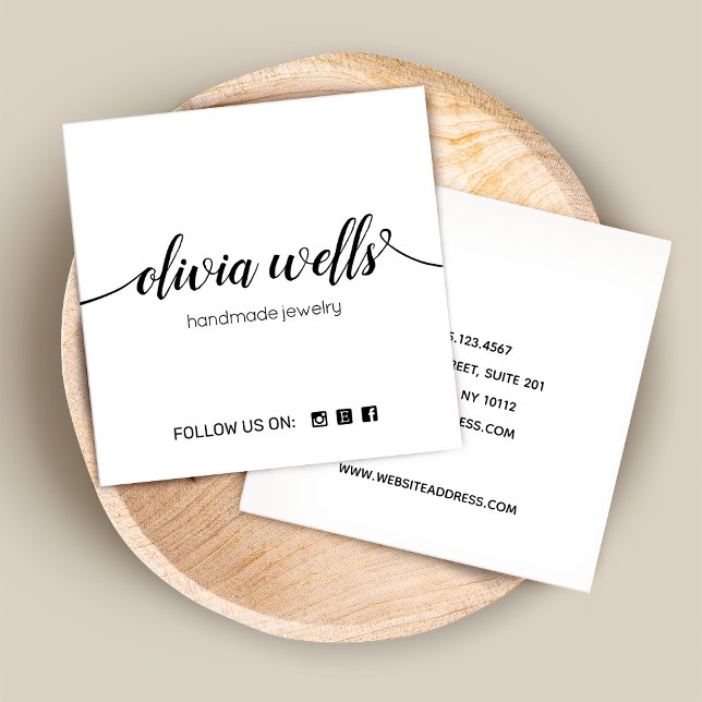 Carte De Visite Carré Signature blanche Script Réseau de médias sociaux (Créateur téléchargé)