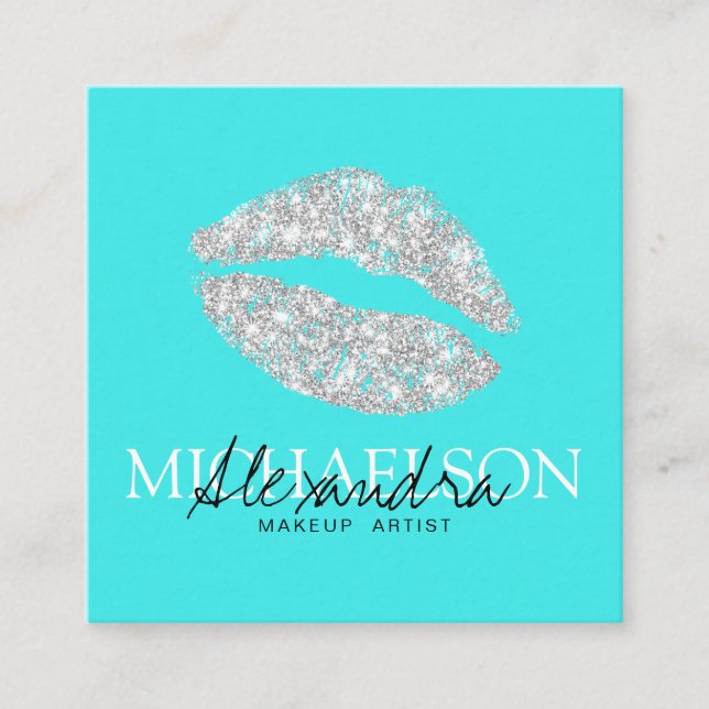 Carte De Visite Carré Signature d'artiste maquillage moderne turquoise (Devant)