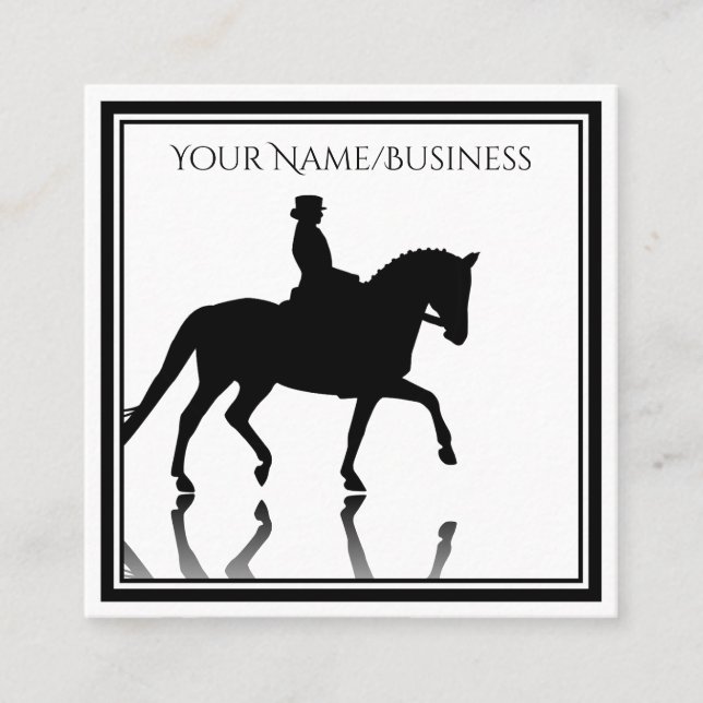 Carte De Visite Carré Silhouette Cheval Dressage avec Réflexion (Devant)