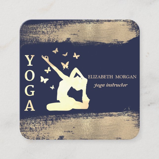 Carte De Visite Carré Silhouette femmes Faux Gold Brush Stroke (Devant)