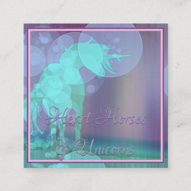 Carte De Visite Carré Silhouette Unicorne (turquoise/violet) (Devant)