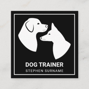 Carte De Visite Carré Silhouettes de chien minimalistes sur fond noir - 