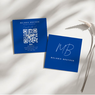 Carte De Visite Carré Simple Chic Élégant Monogramme Double Bleu Marine