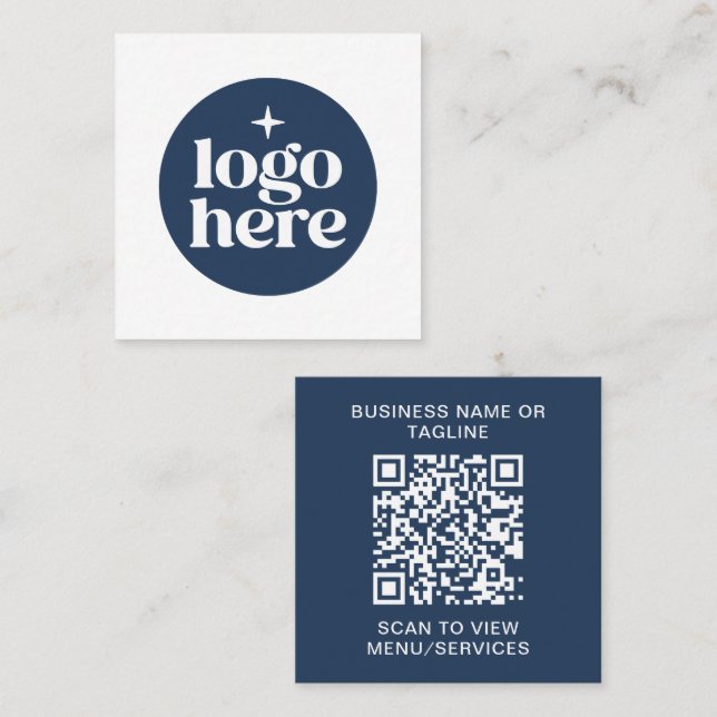 Carte De Visite Carré Simple code QR Logo d'entreprise Bleu (Devant / Derrière)
