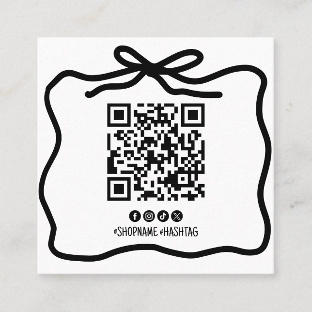 Carte De Visite Carré Simple Doodle Bow Ribbon social Media QR Code (Devant)