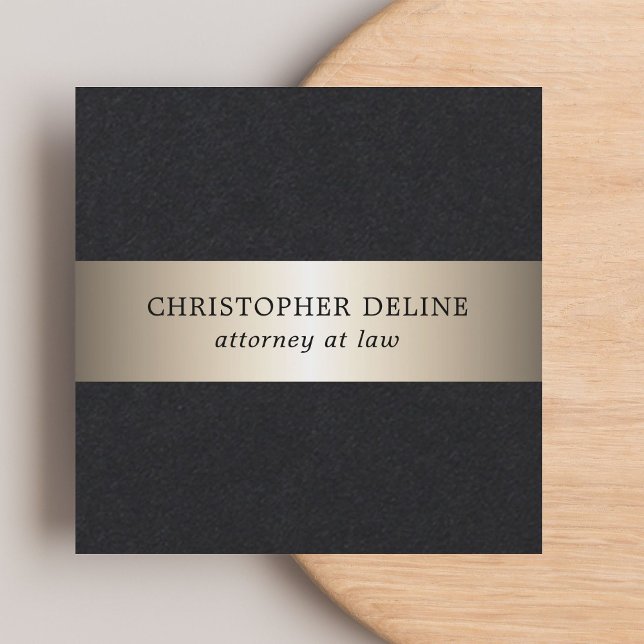 Carte De Visite Carré Simple Elegant Black Faux Gold Stripe Attorney (Créateur téléchargé)