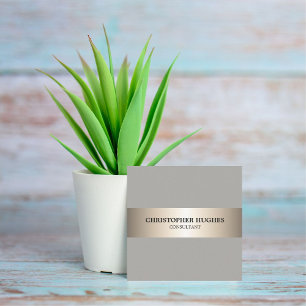 Carte De Visite Carré Simple Elégant Gris Faux Copper Stripe Consultant