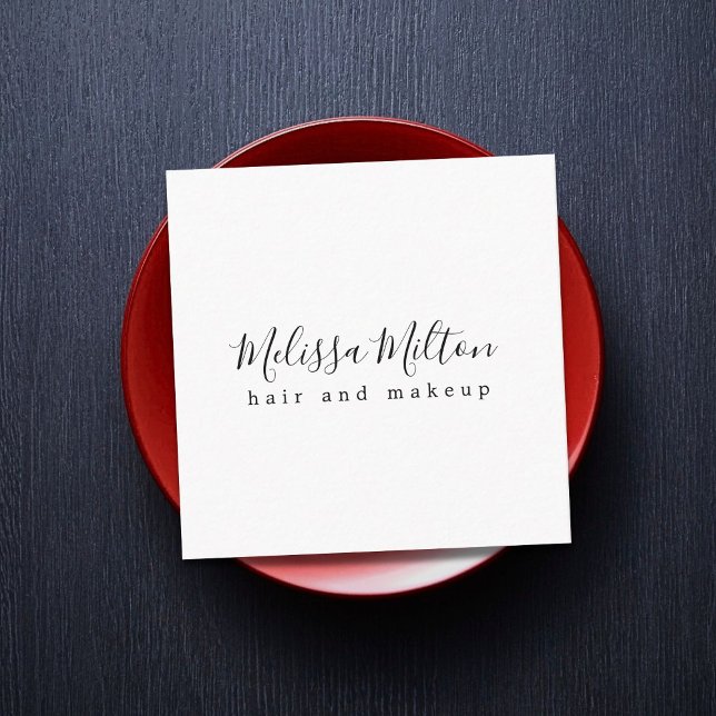 Carte De Visite Carré Simple Elégant noir blanc cheveux maquillage beaut (Créateur téléchargé)