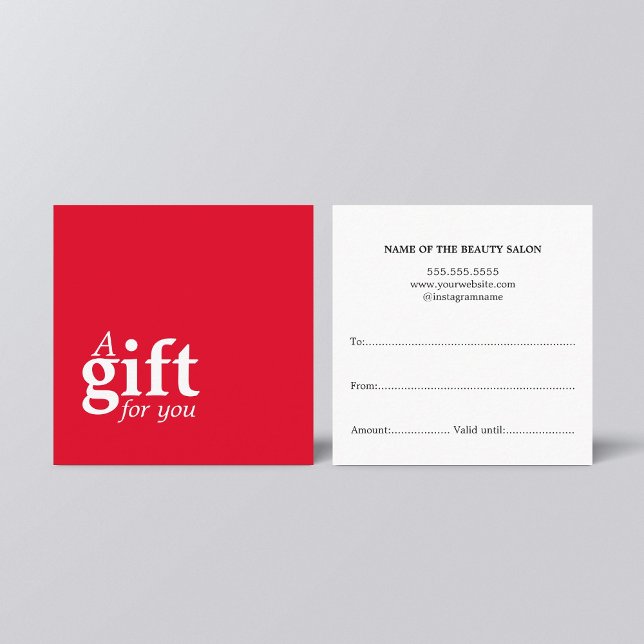 Carte De Visite Carré Simple Elegant Rouge Blanc Beauté Salon Cadeau (Créateur téléchargé)