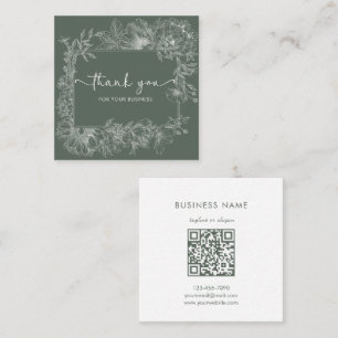 Carte De Visite Carré Simple ligne florale verte sourd code QR Merci