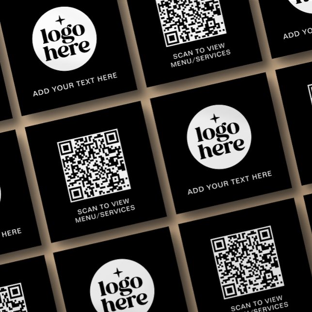 Carte De Visite Carré Simple logo de commerce avec code QR et texte (Card shown in square 2.5 inch. size, paper and corner style.)