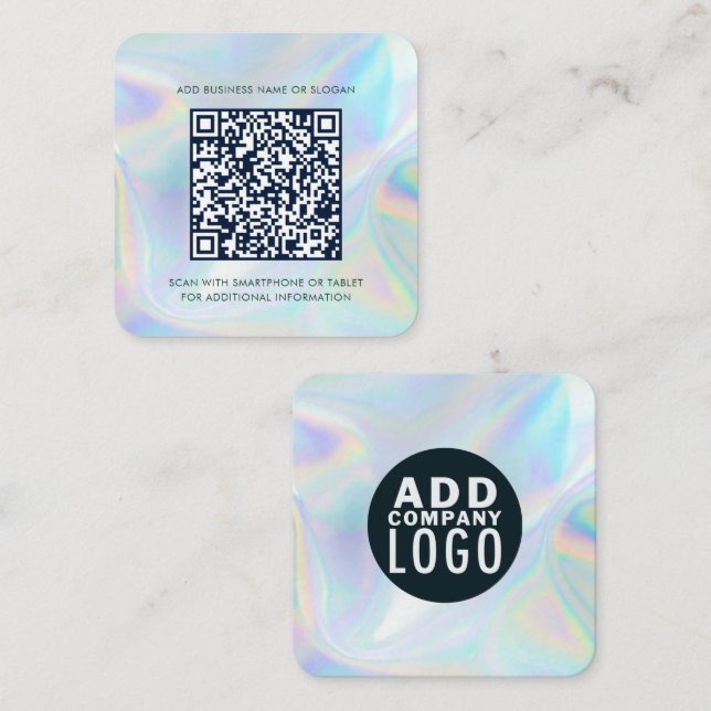 Carte De Visite Carré Simple logo de société et code QR holographique (Devant / Derrière)