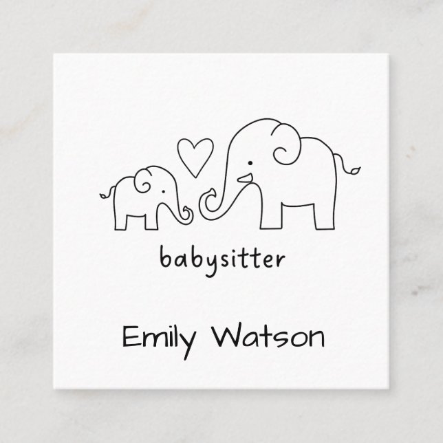 Carte De Visite Carré Simple maman bébé Elephant Heart Babysitter (Devant)