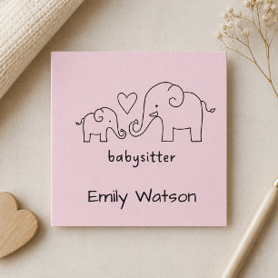 Carte De Visite Carré Simple maman bébé Elephant Heart Babysitter