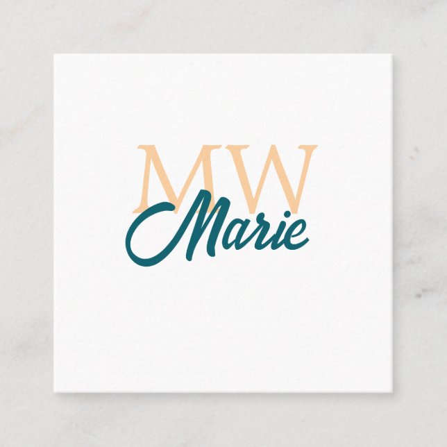 Carte De Visite Carré simple minimal ajouter nom monogramme orange bleu  (Devant)