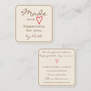 Carte De Visite Carré Simple minimaliste fait avec amour Crème de coeur