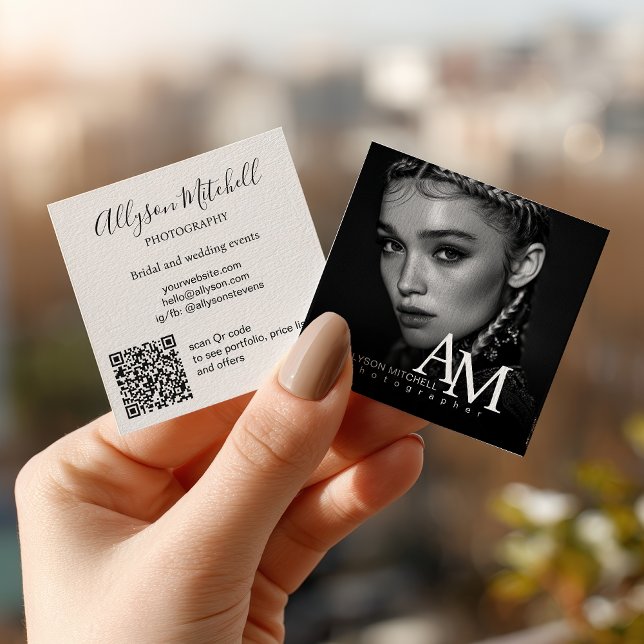 Carte De Visite Carré Simple Modern Black White Photo QR Photography (Simple Modern Black White Photo QR Photography Square Business Card)