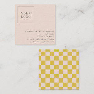 Carte De Visite Carré Simple moderne Jaune Checkerboard Votre logo perso