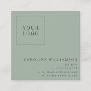 Carte De Visite Carré Simple Moderne Logo Carré Vert Sauge Professionnel