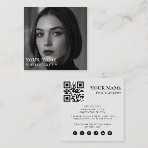 Carte De Visite Carré Simple Moderne Minimaliste Code QR Photo Réseaux S