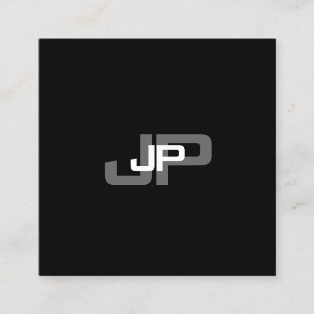 Carte De Visite Carré Simple moderne Monogramme noir blanc Modèle (Devant)