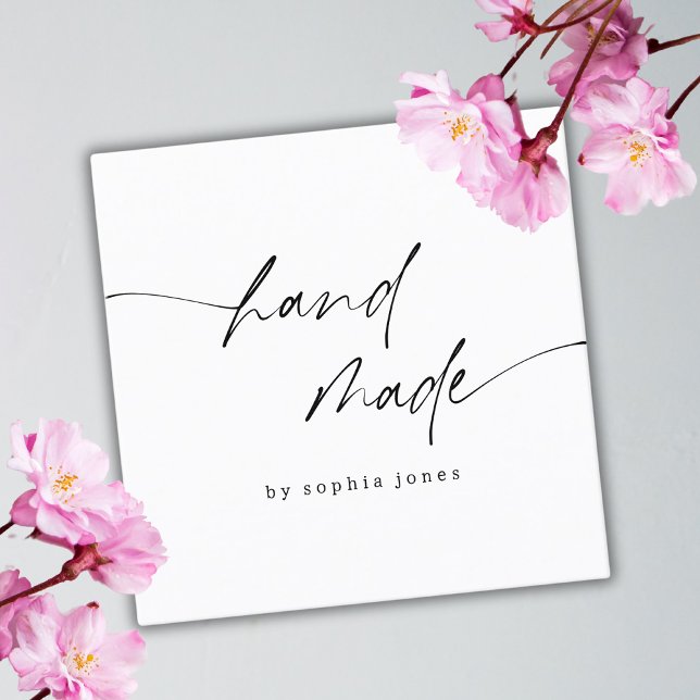 Carte De Visite Carré Simple moderne Script artisanal noir blanc (Créateur téléchargé)