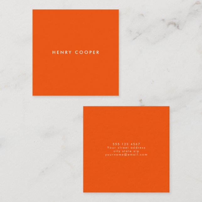Carte De Visite Carré Simple Professional Modern Orange (Devant / Derrière)