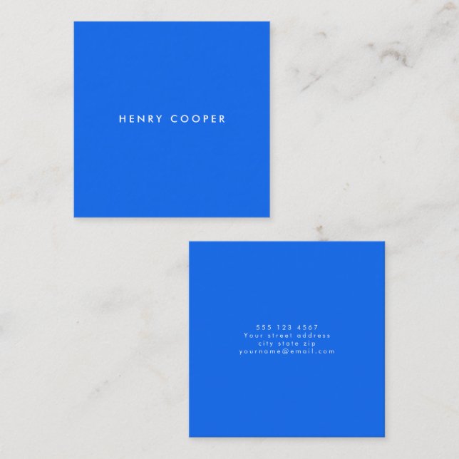 Carte De Visite Carré Simple professionnel moderne Cobalt bleu (Devant / Derrière)