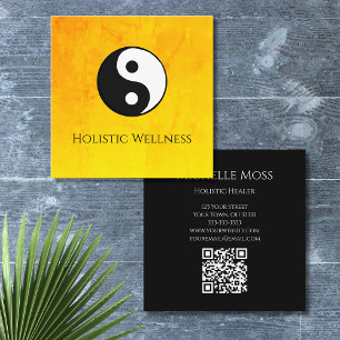 Carte De Visite Carré Simple Yin Yang Gold Holistic Healer code QR