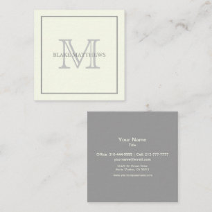Carte De Visite Carré Simply Elegant Ivory Gray Custom Monogram