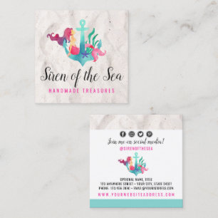 Carte De Visite Carré Sirène sur l'Ancre Nautique Aquarelle Médias socia